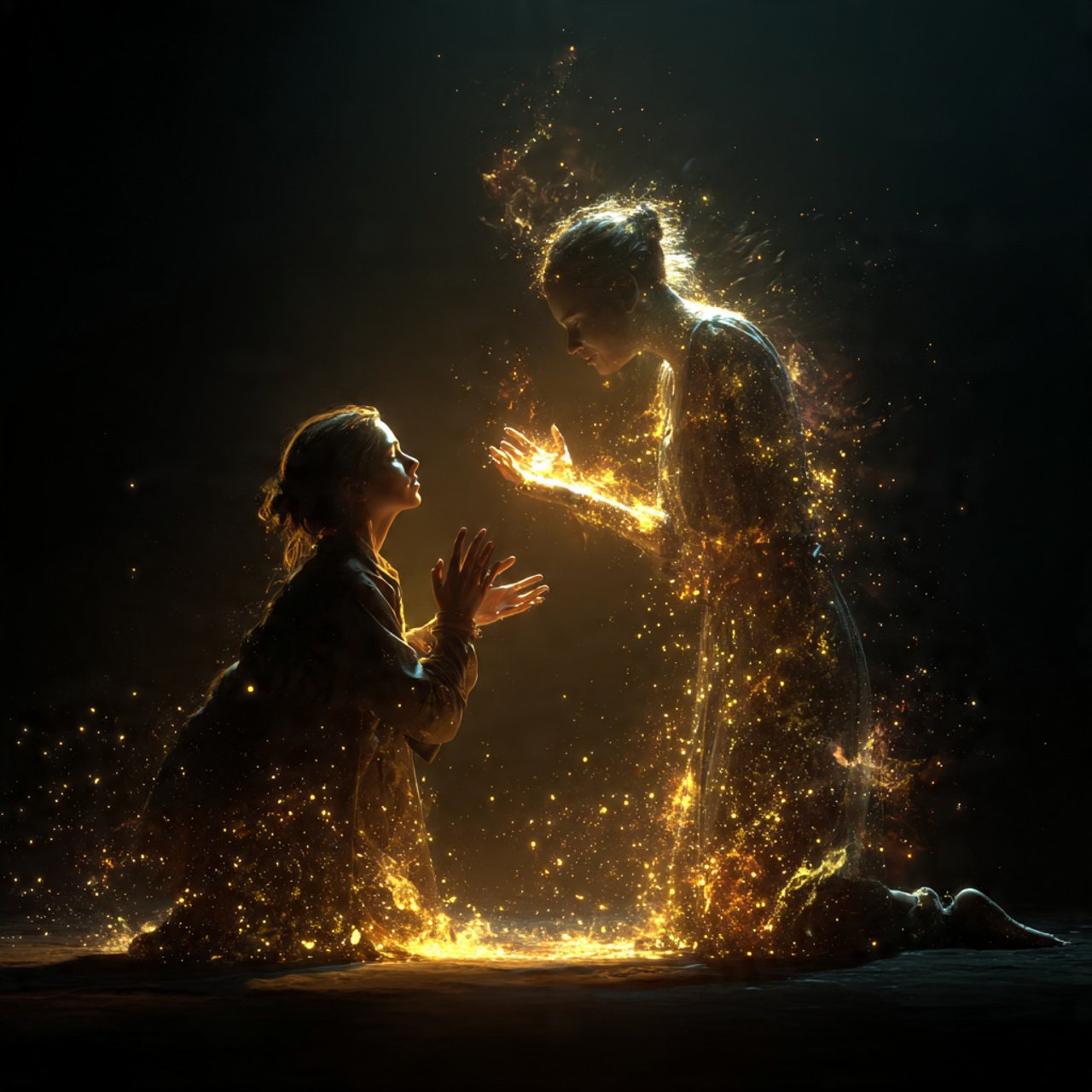 healer gently guiding a person with hands raised g