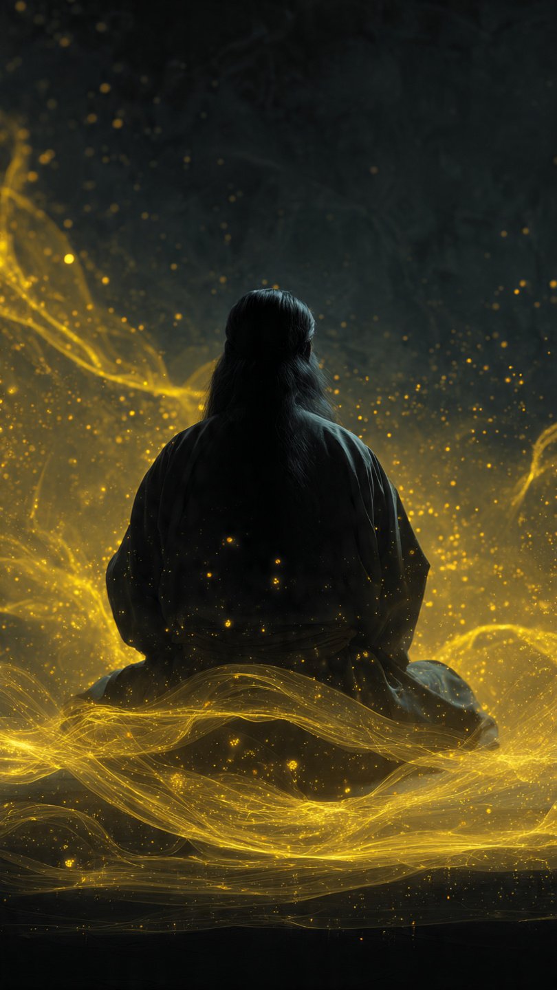 spiritual healer back view sufi man with long blac